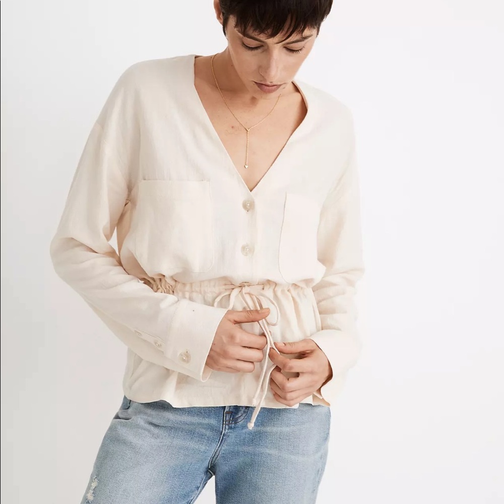 NWT MADEWELL linen blende drawstring peplum top